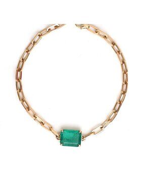 Emerald-Cut Emerald 14K Yellow Gold Chain Bracelet